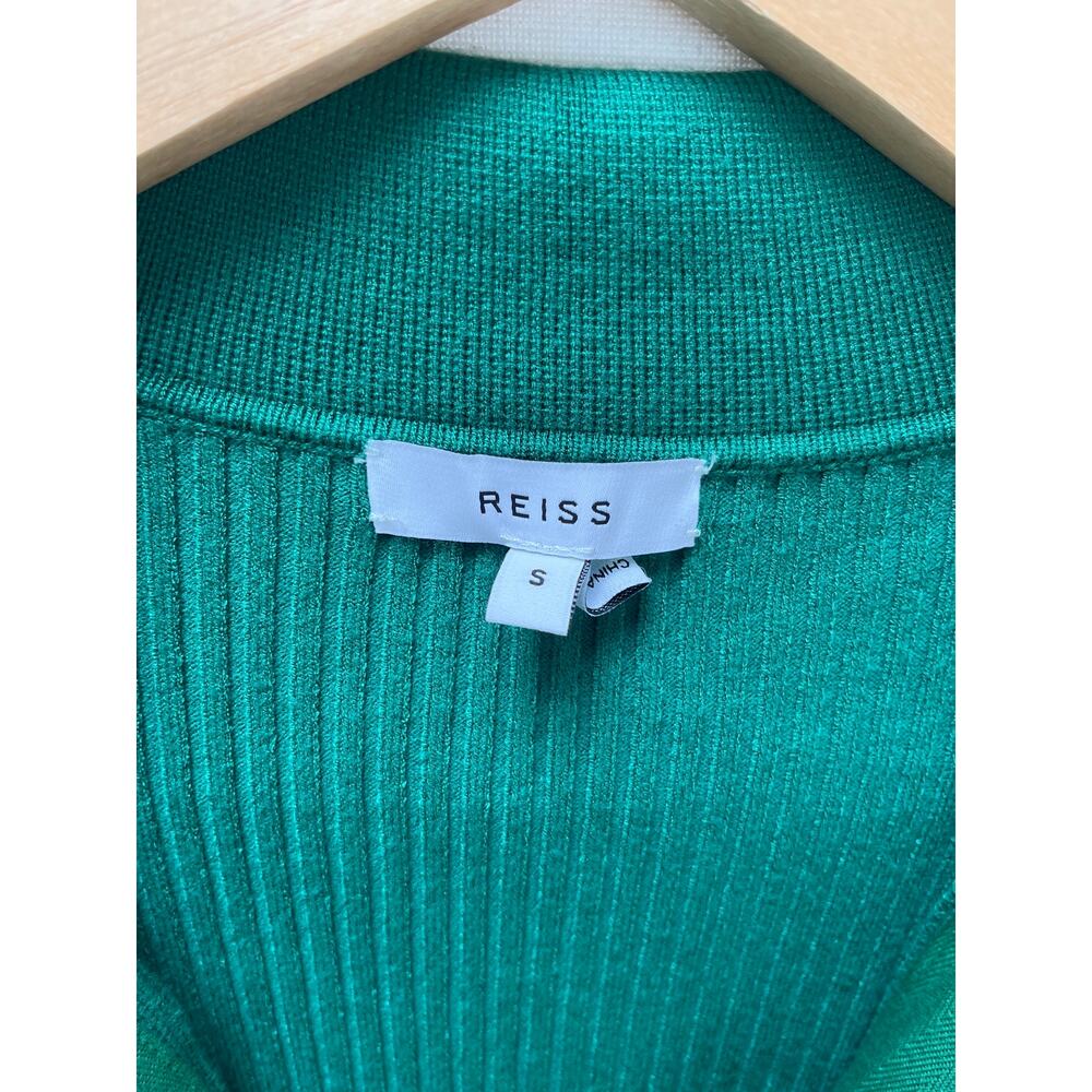 REISS Rhiannon Collared Button Front Ribbed Green Mini Dress Size S - Picture 2 of 9